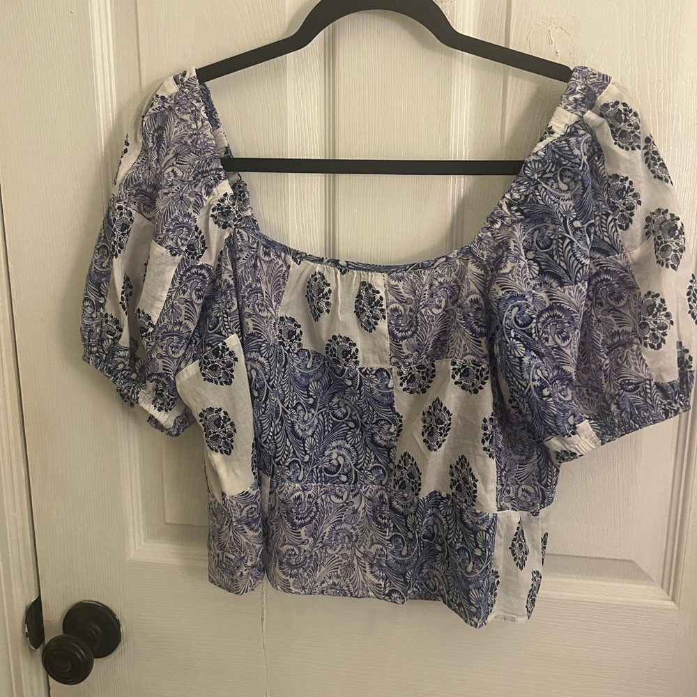 J.Crew side slit patchwork maxi skirt set with cropped top. Blue and white sz S - Picture 5 of 15